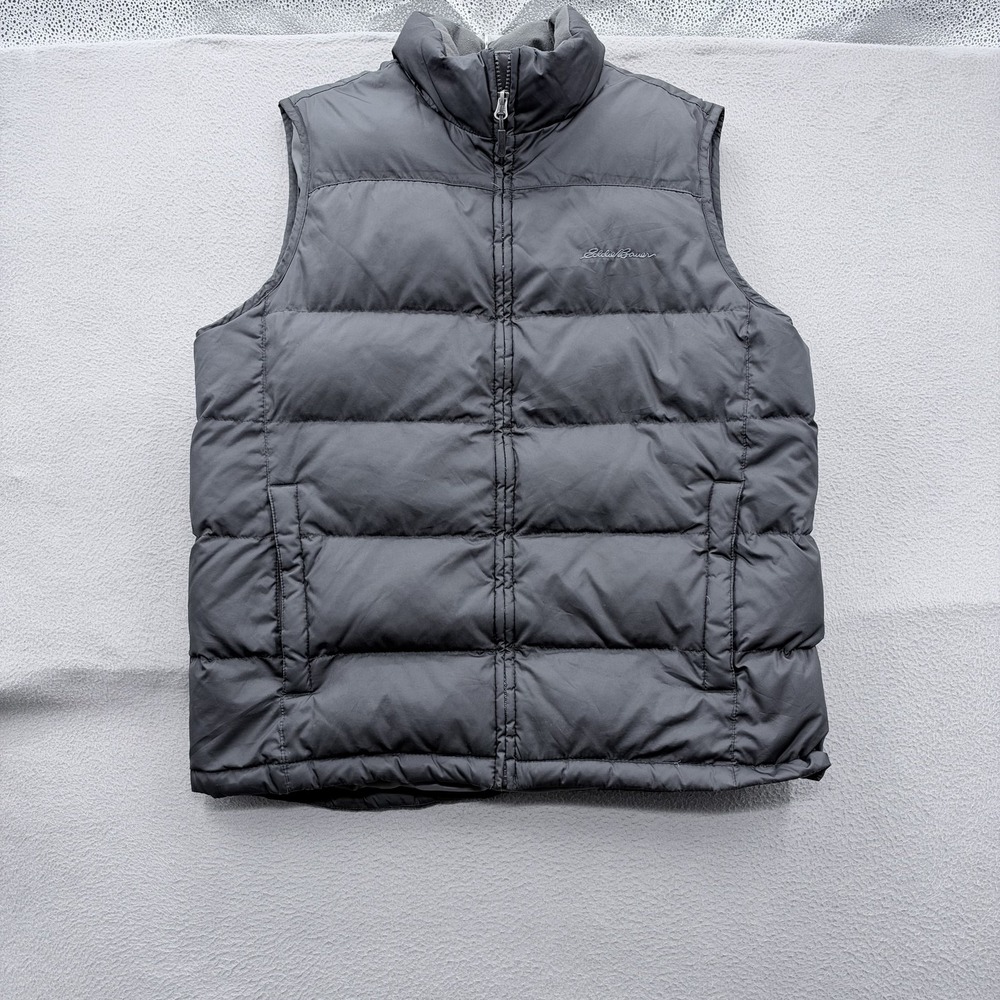 Eddie Bauer Vest Mens Medium Gray EB650 Down Quilted Full Zip Puffer Outdoor